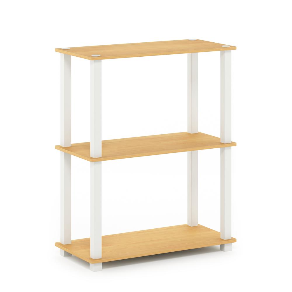 Furinno Turn-S-Tube 3-Tier Compact Multipurpose Shelf Display Rack with Square Tube, Beech/White