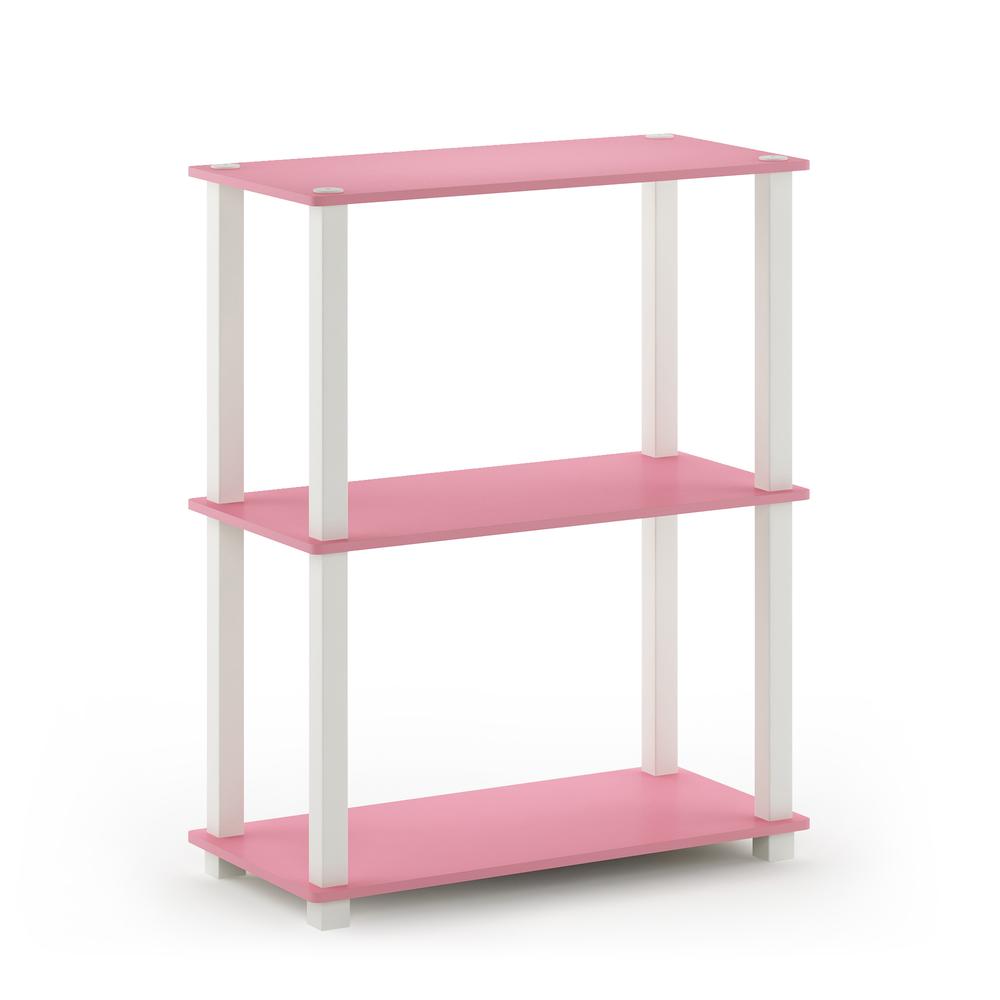 Furinno Turn-S-Tube 3-Tier Compact Multipurpose Shelf Display Rack with Square Tube, Pink/White