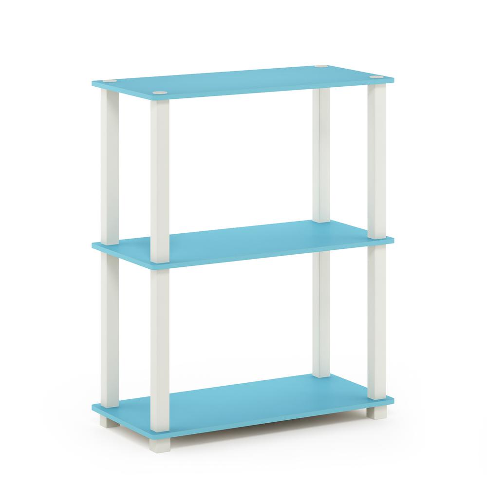 Furinno Turn-S-Tube 3-Tier Compact Multipurpose Shelf Display Rack with Square Tube, Light Blue/White