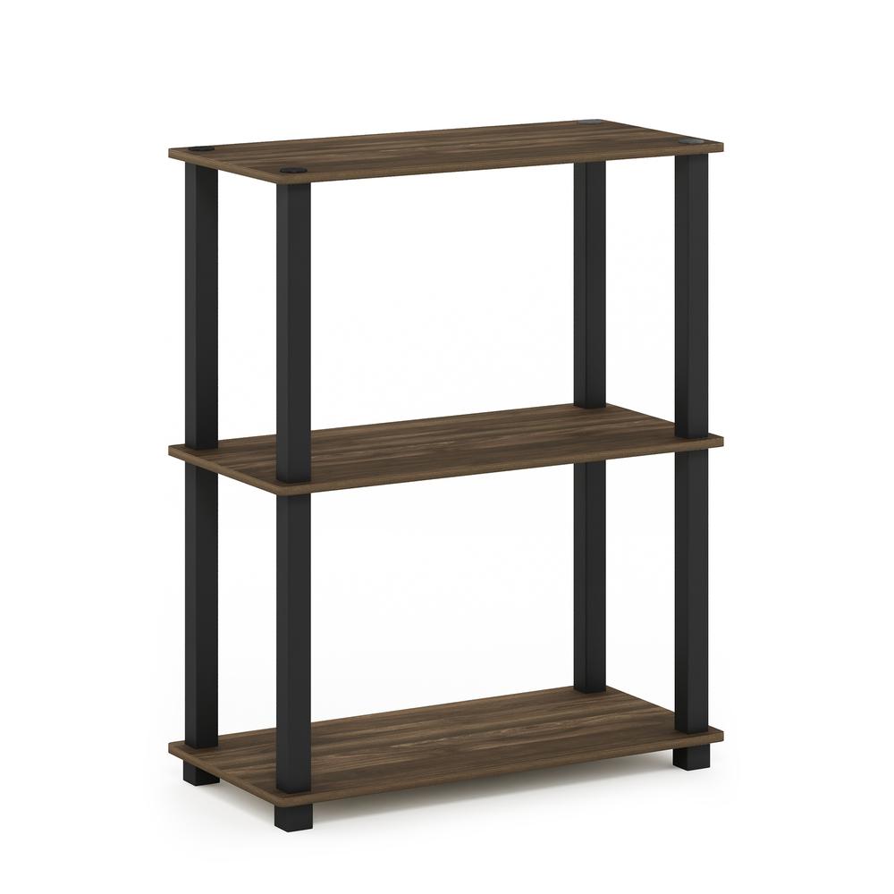 Furinno Turn-S-Tube 3-Tier Compact Multipurpose Shelf Display Rack with Square Tube, Columbia Walnut/Black