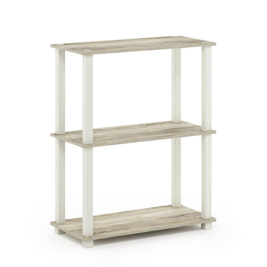 Furinno Turn-S-Tube 3-Tier Compact Multipurpose Shelf Display Rack with Square Tube, Sonoma Oak/White