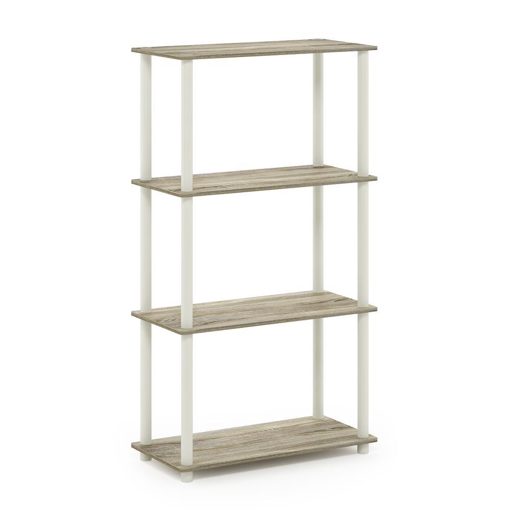 Furinno Turn-N-Tube 4-Tier Multipurpose Shelf Display Rack, Sonoma Oak/White