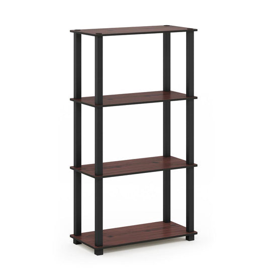 Furinno Turn-S-Tube 4-Tier Multipurpose Shelf Display Rack with Square Tube, Dark Cherry/Black