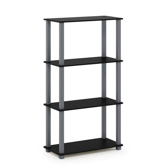 Furinno Turn-S-Tube 4-Tier Multipurpose Shelf Display Rack with Square Tube, Black/Grey