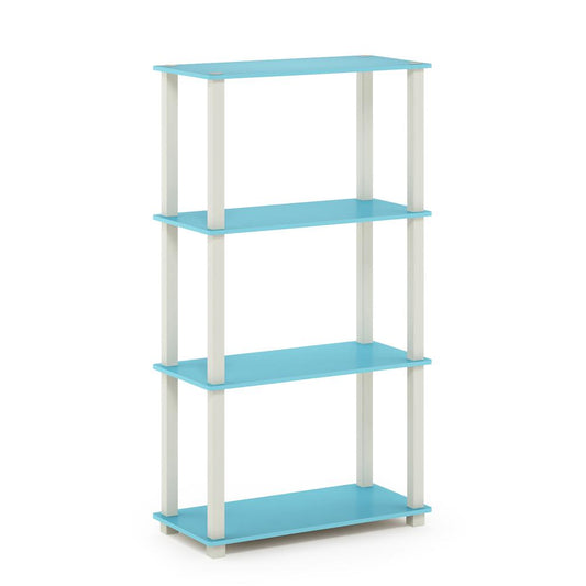 Furinno Turn-S-Tube 4-Tier Multipurpose Shelf Display Rack with Square Tube, Light Blue/White