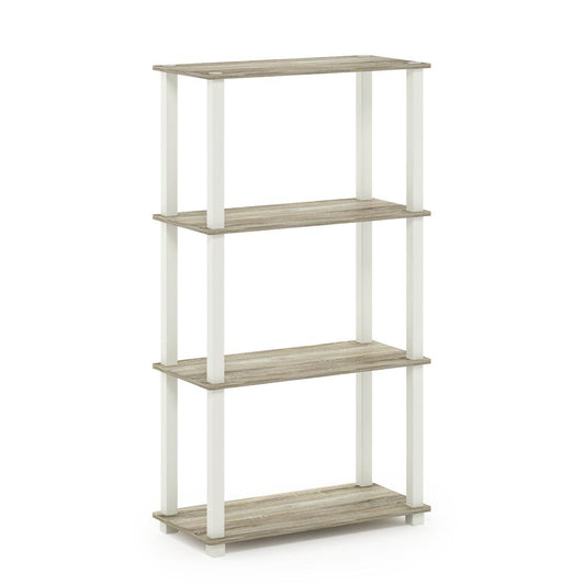 Furinno Turn-S-Tube 4-Tier Multipurpose Shelf Display Rack with Square Tube, Sonoma Oak/White