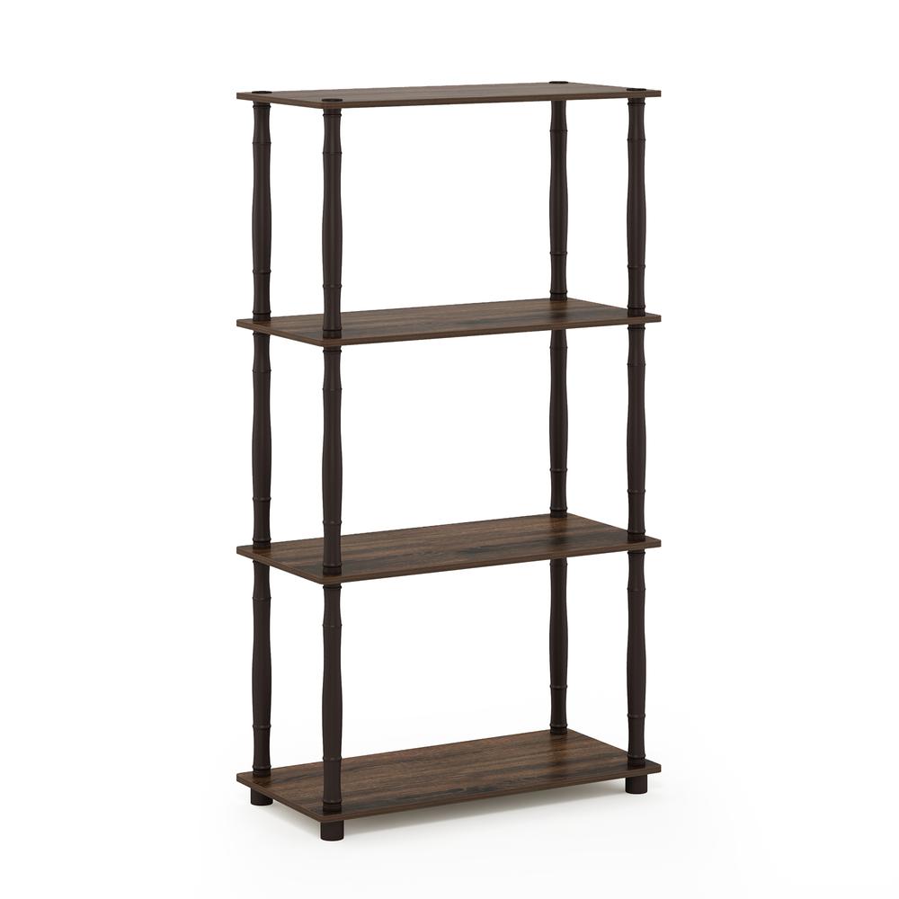 Furinno Turn-N-Tube 4-Tier Multipurpose Shelf Display Rack with Classic Tubes, Walnut/Brown