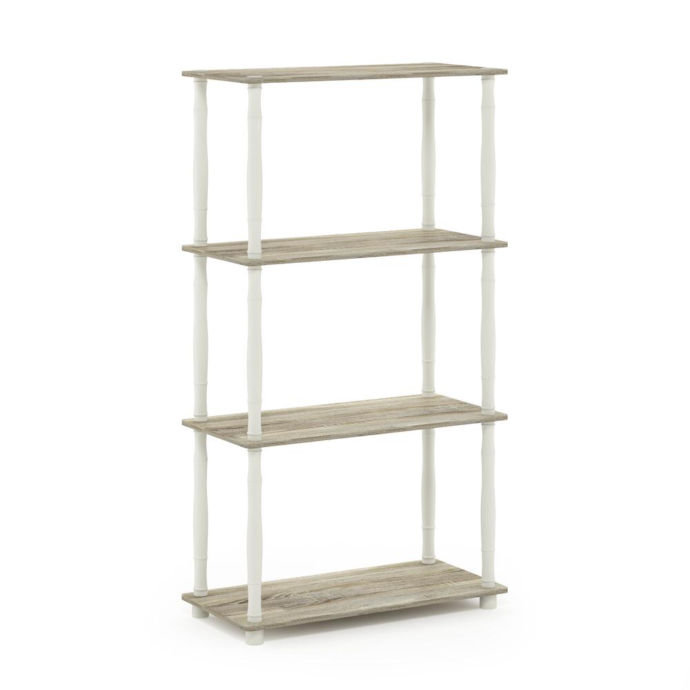 Furinno Turn-N-Tube 4-Tier Multipurpose Shelf Display Rack with Classic Tubes, Sonoma Oak/White