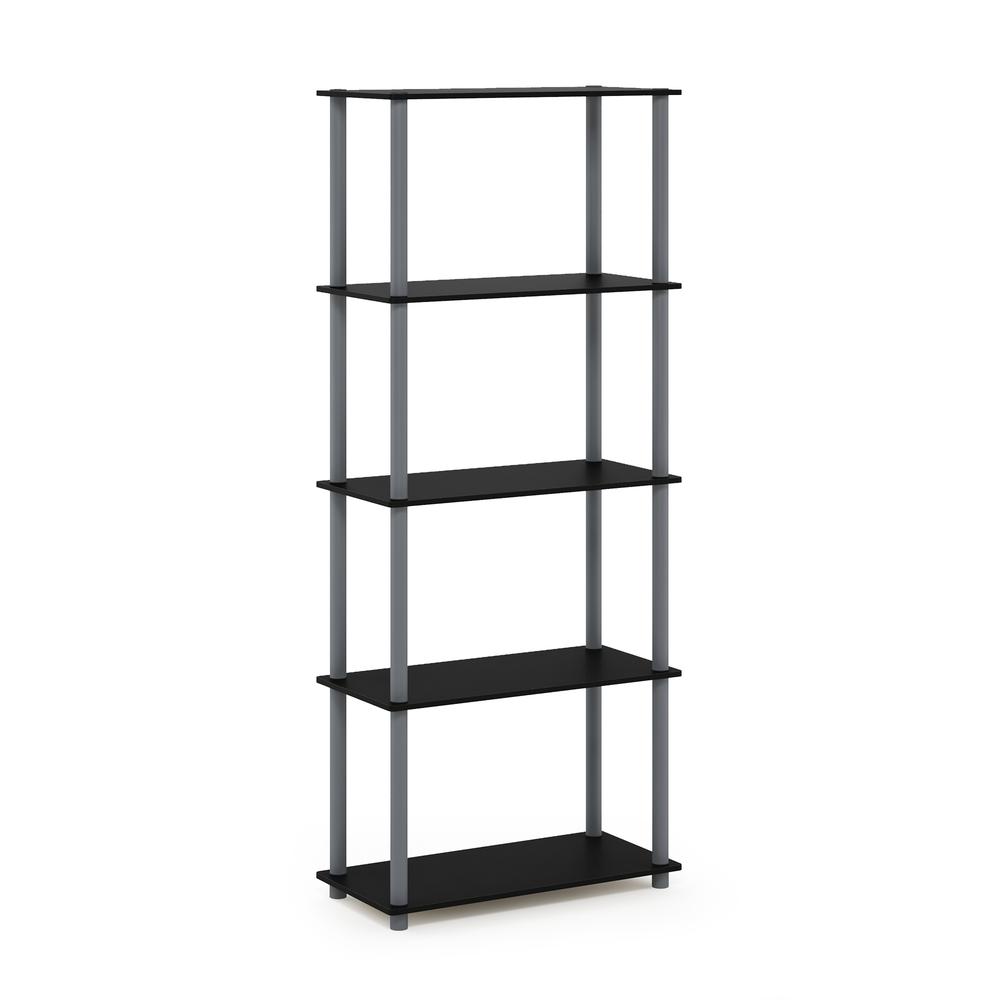 Furinno Turn-N-Tube 5-Tier Multipurpose Shelf Display Rack, Black/Grey