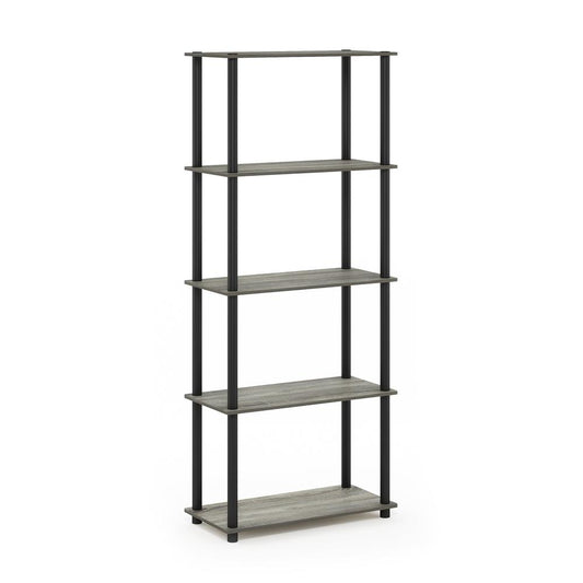 Furinno Turn-N-Tube 5-Tier Multipurpose Shelf Display Rack, French Oak Grey/Black