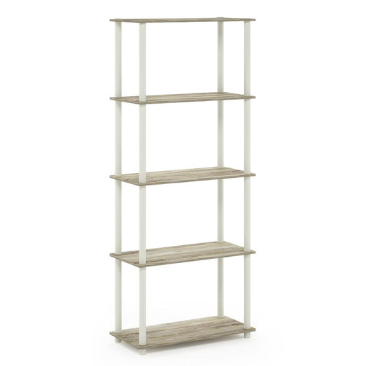 Furinno Turn-N-Tube 5-Tier Multipurpose Shelf Display Rack, Sonoma Oak/White