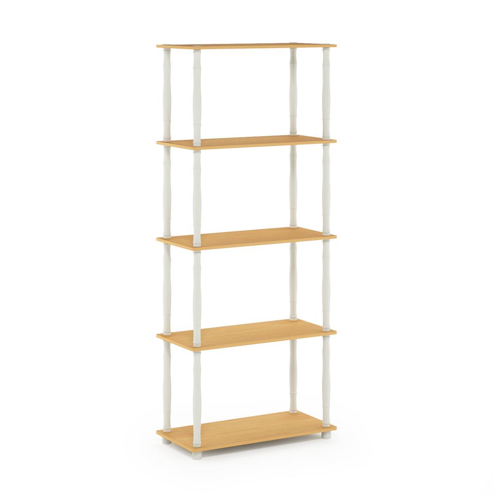 Furinno Turn-N-Tube 5-Tier Multipurpose Shelf Display Rack with Classic Tubes, Beech/White