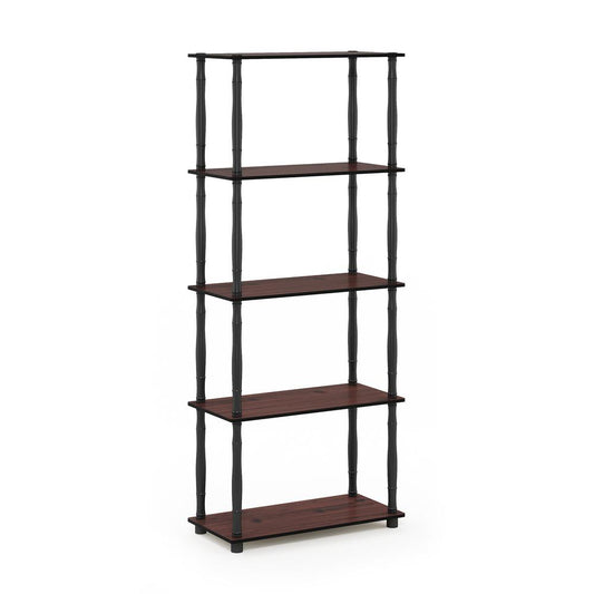 Furinno Turn-N-Tube 5-Tier Multipurpose Shelf Display Rack with Classic Tubes, Dark Cherry/Black