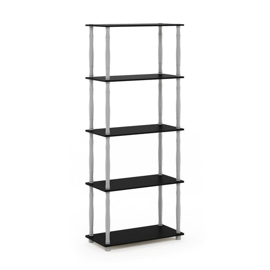 Furinno Turn-N-Tube 5-Tier Multipurpose Shelf Display Rack with Classic Tubes, Black/Grey