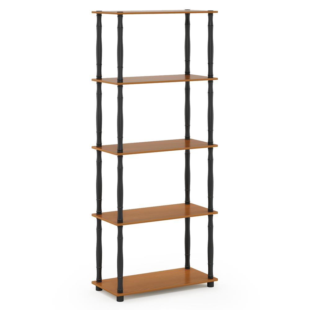 Furinno Turn-N-Tube 5-Tier Multipurpose Shelf Display Rack with Classic Tubes, Light Cherry/Black