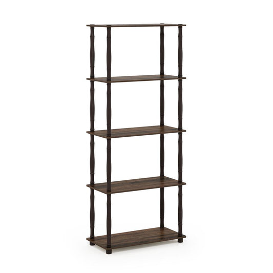 Furinno Turn-N-Tube 5-Tier Multipurpose Shelf Display Rack with Classic Tubes, Walnut/Brown