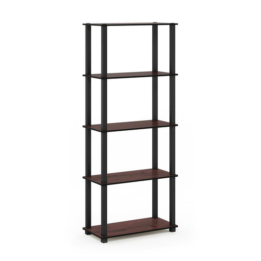 Furinno Turn-S-Tube 5-Tier Multipurpose Shelf Display Rack with Square Tubes, Dark Cherry/Black