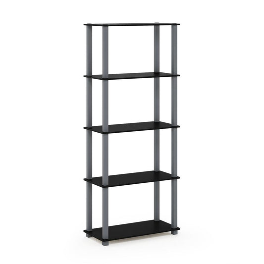 Furinno Turn-S-Tube 5-Tier Multipurpose Shelf Display Rack with Square Tubes, Black/Grey