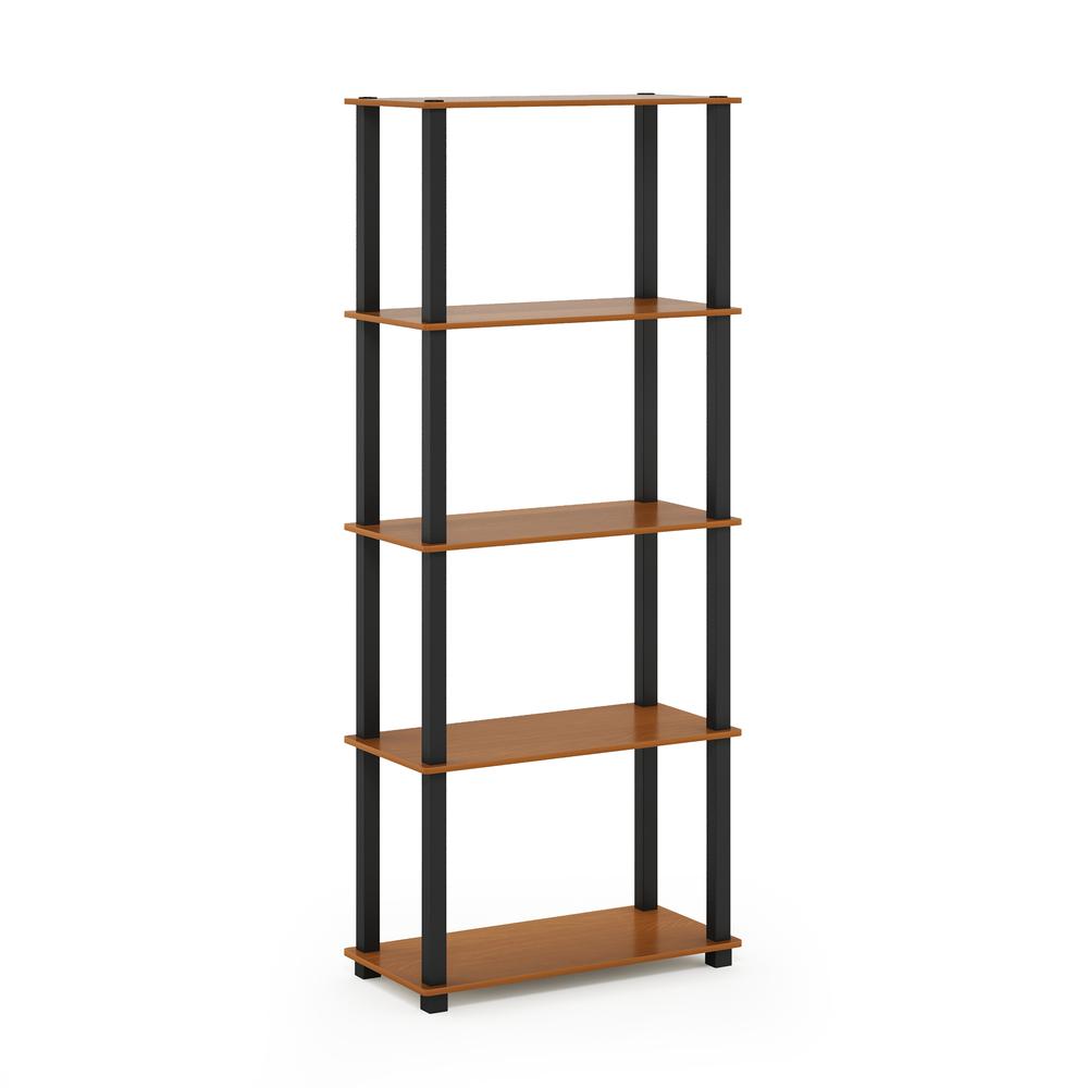 Furinno Turn-S-Tube 5-Tier Multipurpose Shelf Display Rack with Square Tubes, Light Cherry/Black