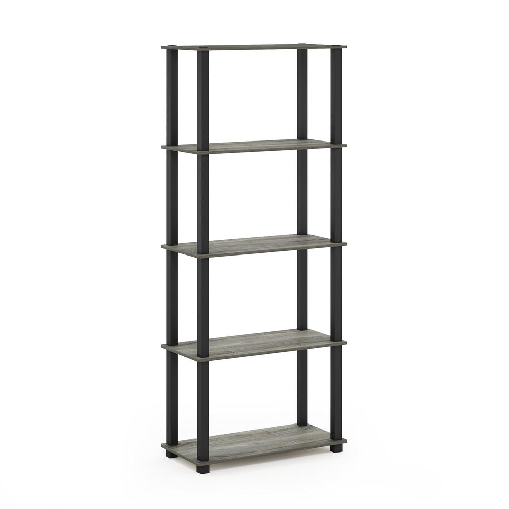 Furinno Turn-S-Tube 5-Tier Multipurpose Shelf Display Rack with Square Tubes, French Oak Grey/Black