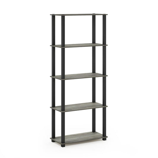 Furinno Turn-S-Tube 5-Tier Multipurpose Shelf Display Rack with Square Tubes, French Oak Grey/Black