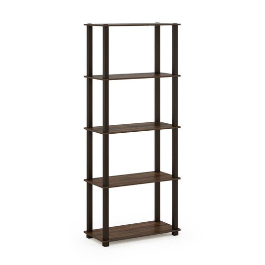 Furinno Turn-S-Tube 5-Tier Multipurpose Shelf Display Rack with Square Tubes, Walnut/Brown