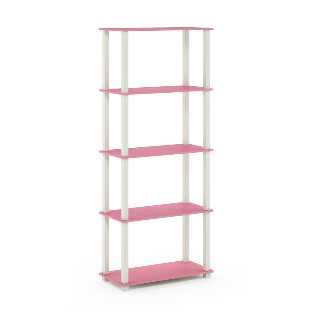 Furinno Turn-S-Tube 5-Tier Multipurpose Shelf Display Rack with Square Tubes, Pink/White