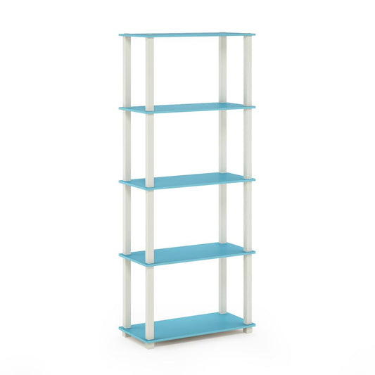 Furinno Turn-S-Tube 5-Tier Multipurpose Shelf Display Rack with Square Tubes, Light Blue/White