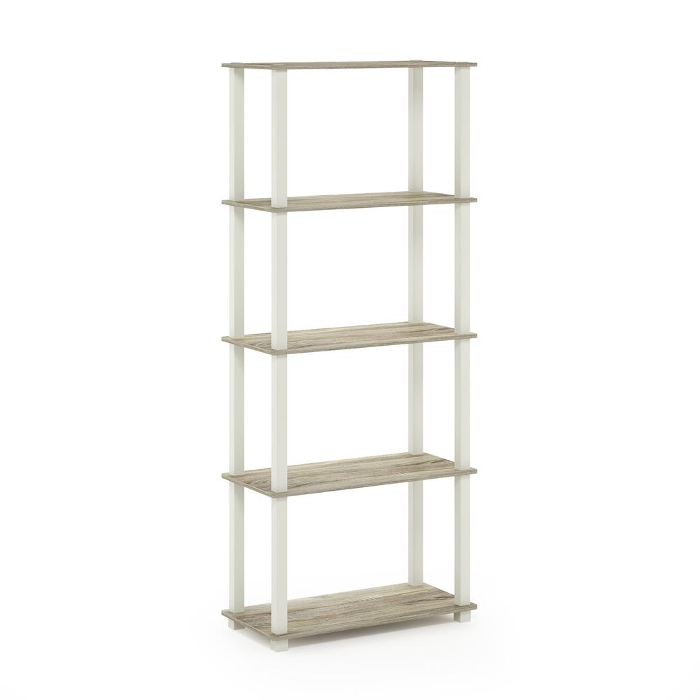 Furinno Turn-S-Tube 5-Tier Multipurpose Shelf Display Rack with Square Tubes, Sonoma Oak/White