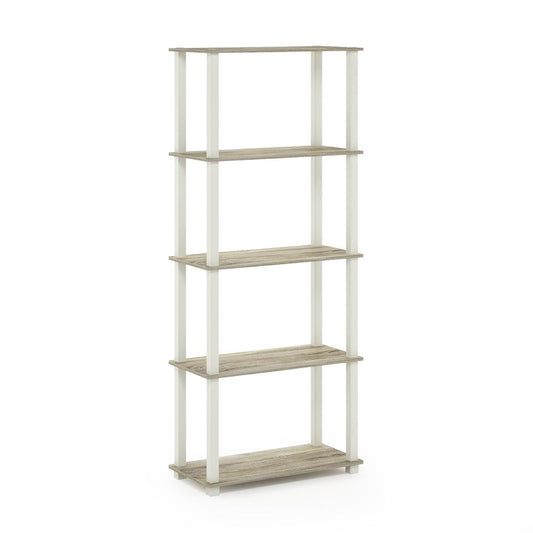 Furinno Turn-S-Tube 5-Tier Multipurpose Shelf Display Rack with Square Tubes, Sonoma Oak/White