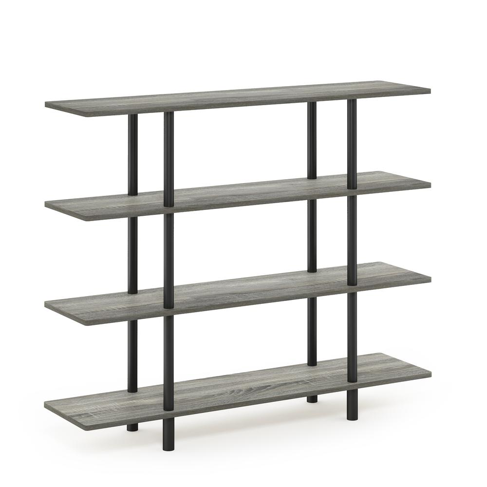 Furinno Turn-N-Tube 4-Tier Wide Display Shelf, French Oak Grey/Black