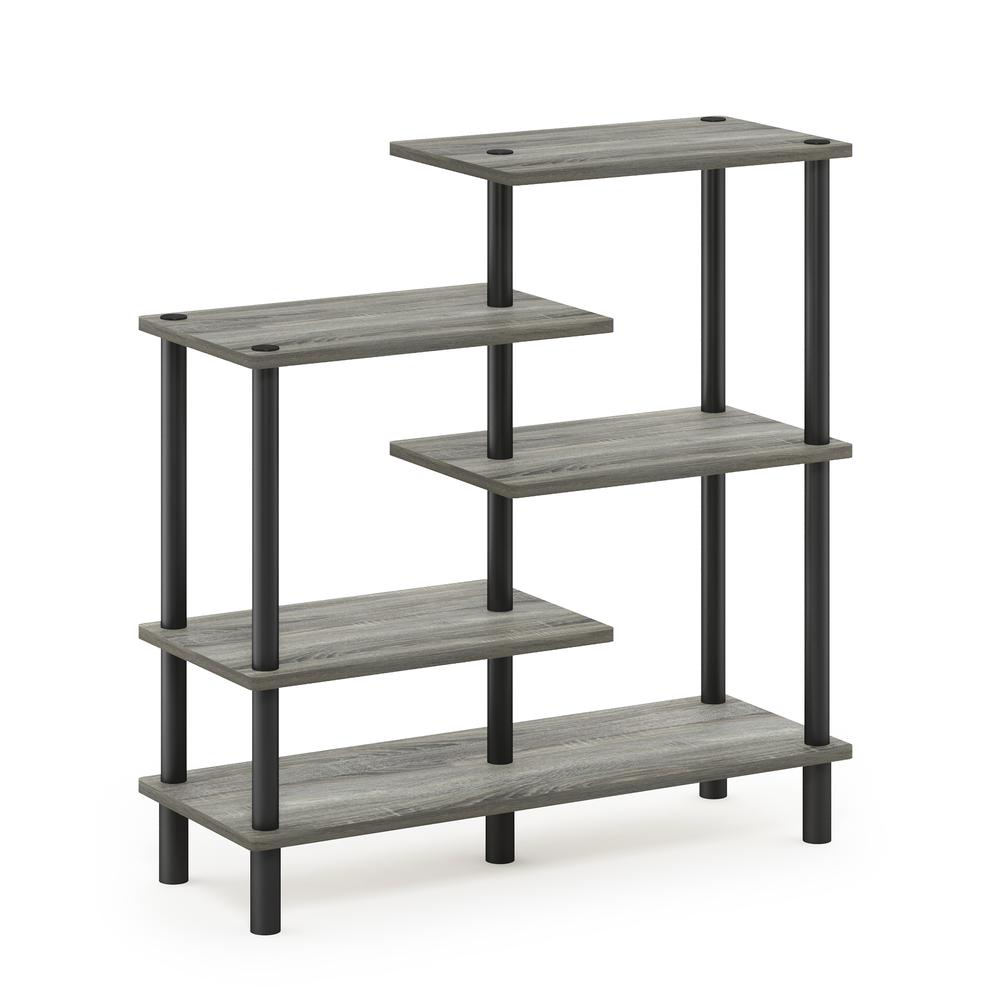 Furinno Turn-N-Tube 5-Tier Accent Display Rack, French Oak Grey/Black