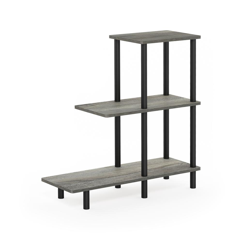 Furinno Turn-N-Tube 3-Tier Sofa Side Table Tall, French Oak Grey/Black