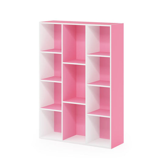 Furinno 11-Cube Reversible Open Shelf Bookcase, White/Pink