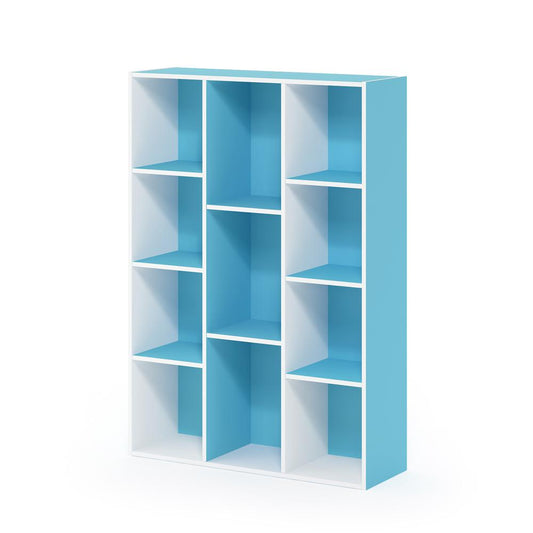 Furinno 11-Cube Reversible Open Shelf Bookcase, White/Light Blue