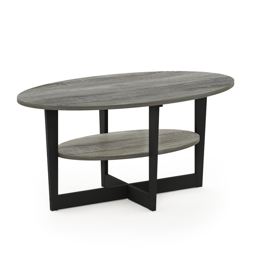 Furinno JAYA Oval Coffee Table, French Oak Grey/Black