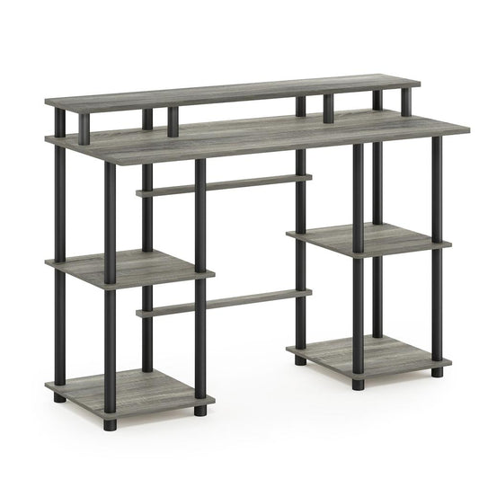 Furinno Turn-N-Tube Computer Desk with Top Shelf, French Oak Grey/Black