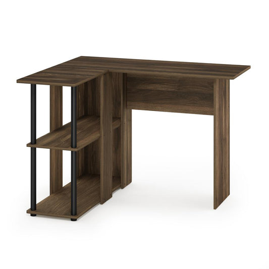 Furinno Abbott L-Shape Desk with Bookshelf, Columbia Walnut/Black