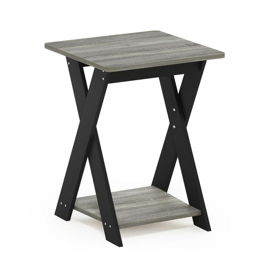 Furinno Modern Simplistic Criss-Crossed End Table, French Oak Grey/Black