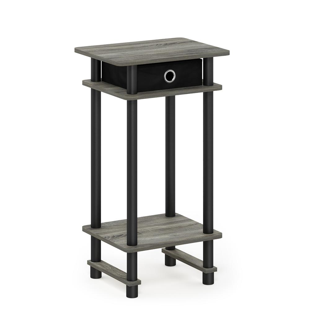 Furinno 17017 Turn-N-Tube Tall End Table with Bin, French Oak Grey/Black/Black