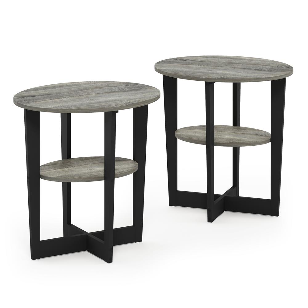 Furinno JAYA Oval End Table, Set of Two, French Oak Grey/Black