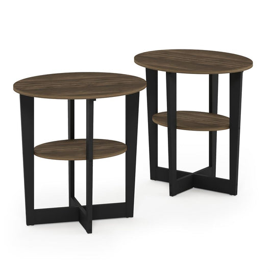 Furinno JAYA Oval End Table, Set of Two, Columbia Walnut/Black