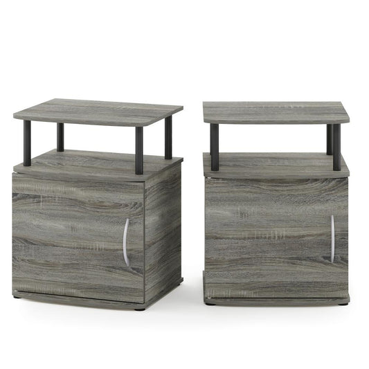 Furinno JAYA Utility Design End Table, Set of Two, French Oak Grey/Black