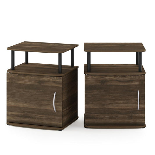 FURINNO JAYA Utility Design End Table, 2-Pack, Columbia Walnut/Black