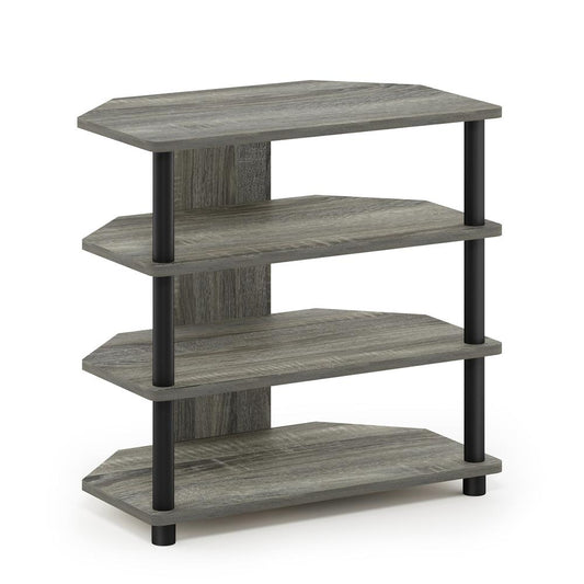 Furinno Turn-N-Tube Easy Assembly 4-Tier Petite TV Stand, French Oak Grey/Black