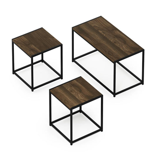 Furinno Camnus Modern Living Room Table Set with One Coffee Table and Two End Tables, Columbia Walnut