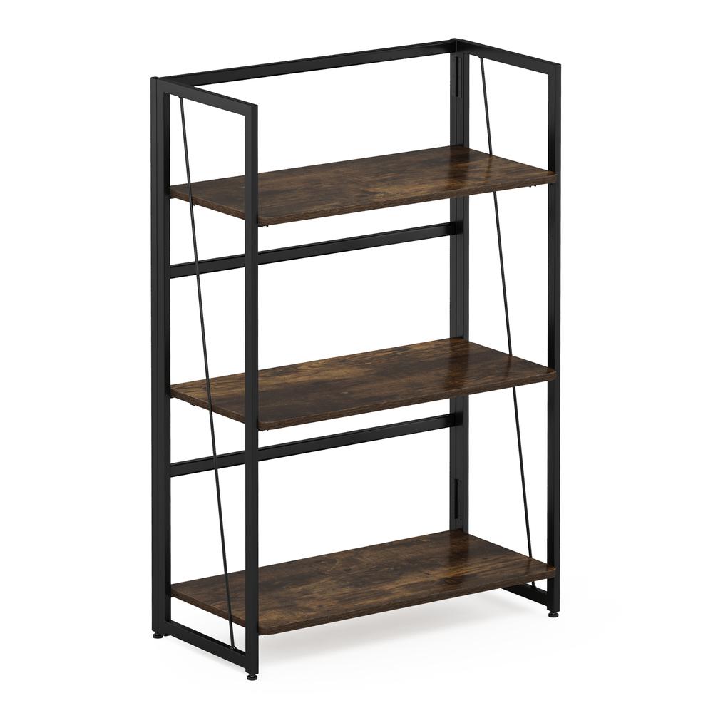 Furinno Riau No Tool Metal Frame Bookcase, 3-Tier, Rustic Oak/Black