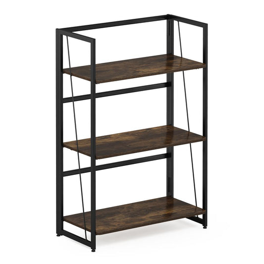 Furinno Riau No Tool Metal Frame Bookcase, 3-Tier, Rustic Oak/Black