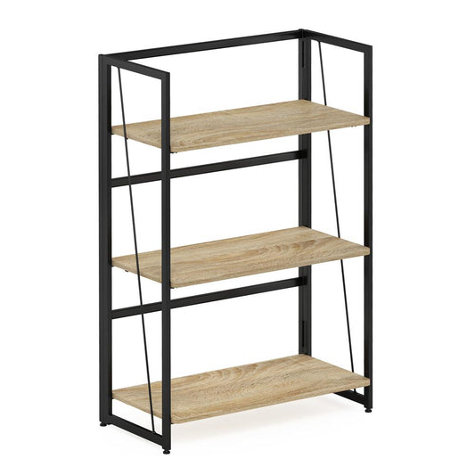 Furinno Riau No Tool Metal Frame Bookcase, 3-Tier, Sonoma Oak/Black