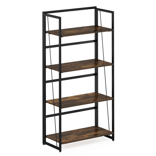 Furinno Riau No Tool Metal Frame Bookcase, 4-Tier, Rustic Oak/Black